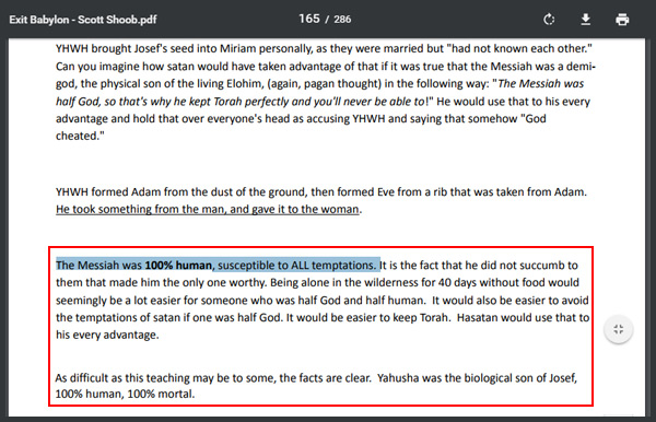 Scott Shoob Messiah 100% human, not deity